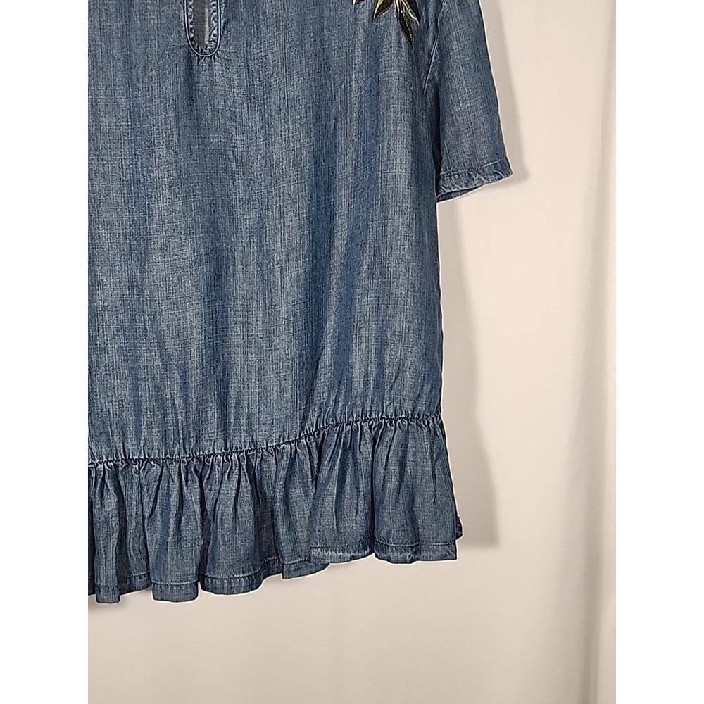 Chelsea & Theodore Peplum Embroidered Floral Top Chambray Blouse‎ Boho Womens L - Picture 9 of 13